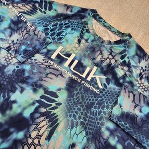HUK Fishing shirt Men Large Kryptek Pontus Icon Camo Performance Quick Dry Blue